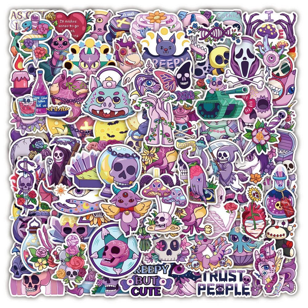 Gothic Horror Skeleton Stickers Pack - Laptop, Luggage, Halloween Decals (ONLINE ORDER ONLY)