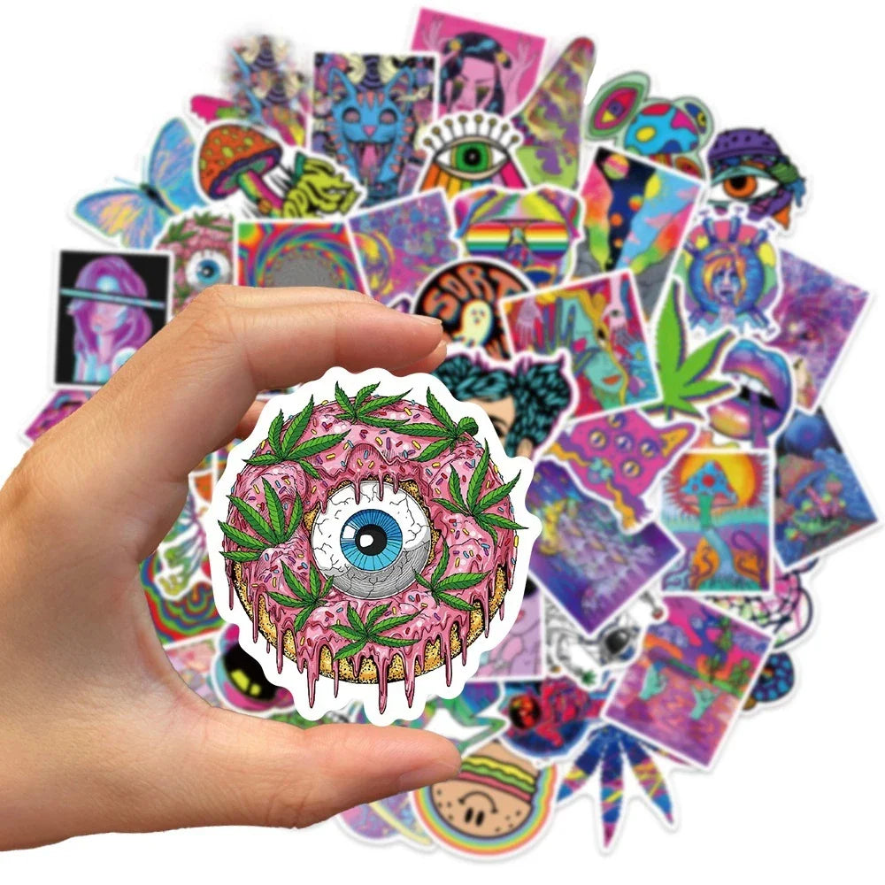 10/30/50PCS Art Psychedelic Graffiti Stickers Aesthetic Cartoon Kid Toys Decals Luggage Helmet Laptop Guitar Waterproof Sticker (ONLINE ORDER ONLY)