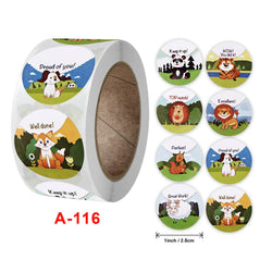 500 Pcs/Roll English Cartoon Animal Stickers Teacher Reward Students Stickers Self-adhesive Stationery Stickers (Online Order Only)