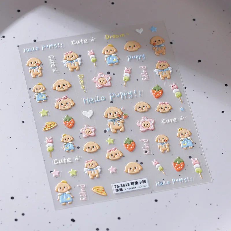 Lovely Dog Puppy Dream Heart Flower Star Pizza Food Sugar Skewers Strawberry Desserts Adhesive Nail Art Stickers Manicure Decals (Online Order Only)