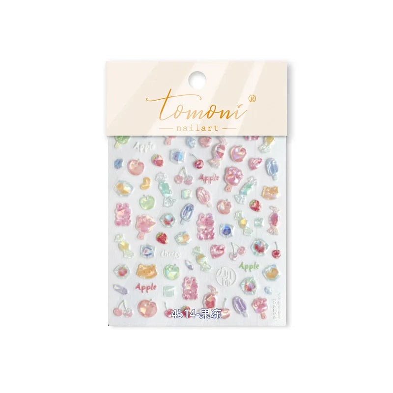 Colorful Fruit Lemon Grapefruit Kiwifruit Candy Popsicle Rabbit Cherry Apple Paw Jelly Adhesive Nail Art Sticker Manicure Decals (ONLINE ORDER ONLY)