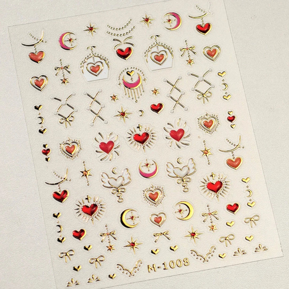 Red Sexy Love Heart Flower Hot Stamping Wing Star Moon Bowknot Sun Punk Adhesive Nail Art Decorations Stickers Manicure Decals (ONLINE ORDER ONLY)