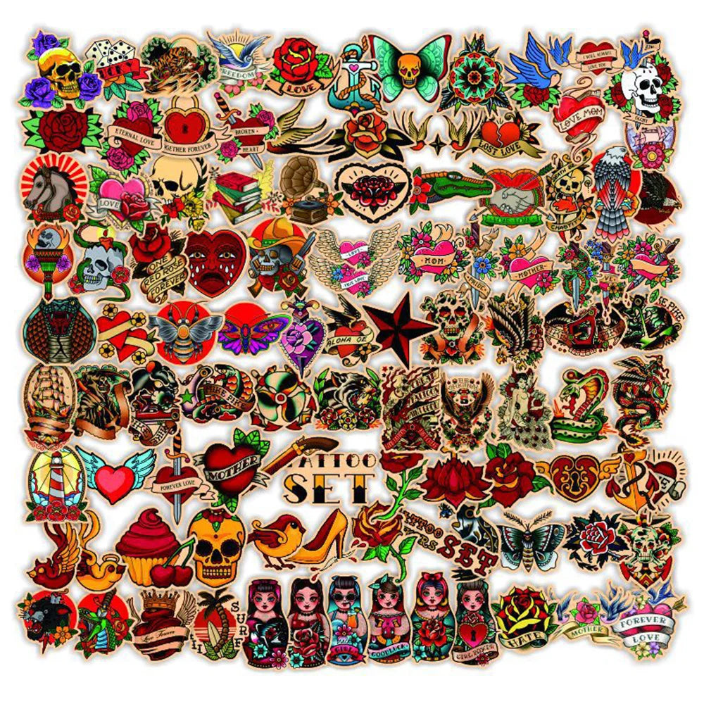 10/30/50/100pcs Retro Old School Tattoo Waterproof Stickers Skateboard Laptop Bike Motorcycle Cool Graffiti Sticker Decal Toy (ONLINE ORDER ONLY)