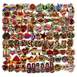 10/30/50/100pcs Retro Old School Tattoo Waterproof Stickers Skateboard Laptop Bike Motorcycle Cool Graffiti Sticker Decal Toy (ONLINE ORDER ONLY)