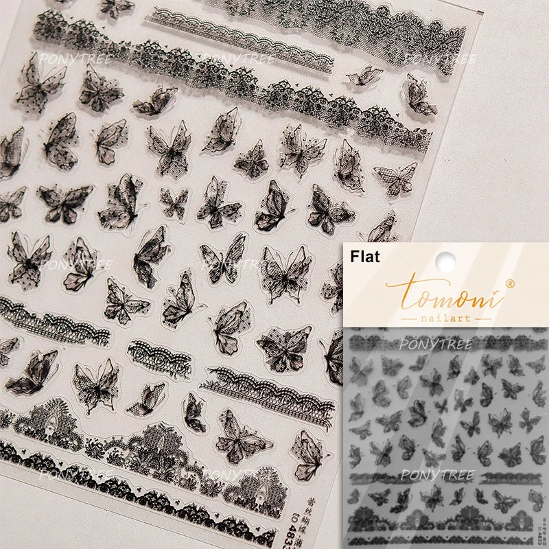 White Flower Colourful Butterfly Pearl Petal Beautiful Garden Charming Plant 5D Self Adhesive Nail Art Stickers Manicure Decals (ONLINE ORDER ONLY)