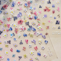 Wild Flower Oil Painting Small Variegated Daisy Peach Blossom Lavender Spring Petal Adhesive Nail Art Stickers Manicure Decals (Online Order Only)