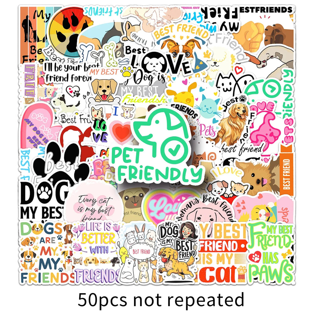 10/30/50PCS Pets are Best Friends Stickers Dog Cat Aniamls Decals Graffiti DIY Luggage Laptop Guitar Bike Skateboard Sticker Toy (ONLINE ORDER ONLY)