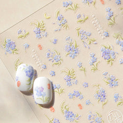 Vibrant and Lively Pullulate Purple Blue Snow Orchid Flower Garden Springtime Adhesive Nail Art Sticker Chic 3D Manicure Decals (Online Order Only)