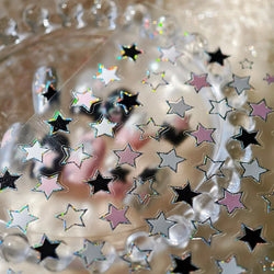 Punk Star Shiny Laser Five-pointed Star White Black Pink Hollow Out Delicate Sparkle Adhesive Nail Art Stickers Manicure Decals (ONLINE ORDER ONLY)
