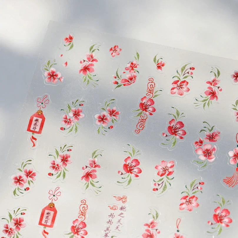 Graceful Peach Blossom Blessing Sachet Pretty Buckle Tassels Pendant Antique Radiant Adhesive Nail Art Stickers Manicure Decals (ONLINE ORDER ONLY)
