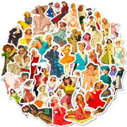 Retro Girl Cartoon Stickers - Waterproof Decoration for Laptop, Guitar, Bike, Diary, Scrapbook (10/30/50PCS) (ONLINE ORDER ONLY)