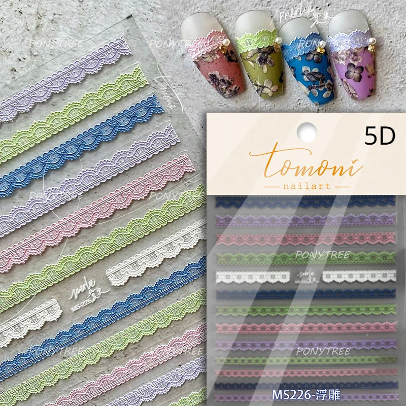 Chic Lavender Tulip Flower Bowknot Totem Center Symmetric Pattern Daisy Line Gird Self Adhesive Nail Art Stickers Manicure Decal (ONLINE ORDER ONLY)