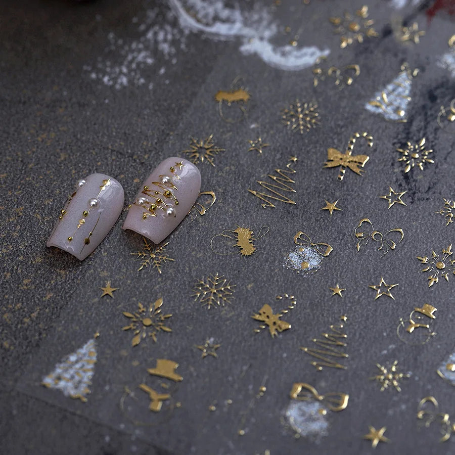 Hot Stamping Christmas Tree Bell Bowknot Cane Snowman Star Adhesive Nail Art Stickers Snowflake Glitter Powder Manicure Decals (ONLINE ORDER ONLY)