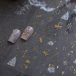 Hot Stamping Christmas Tree Bell Bowknot Cane Snowman Star Adhesive Nail Art Stickers Snowflake Glitter Powder Manicure Decals (ONLINE ORDER ONLY)