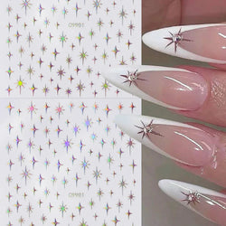 6Pcs 3D Silvery Star Nail Sticker Y2K Nail Design Gold Bronzing Slider Chrome Effect Nail Decoration Nail Design Manicure Tips * (ONLINE ORDER ONLY)