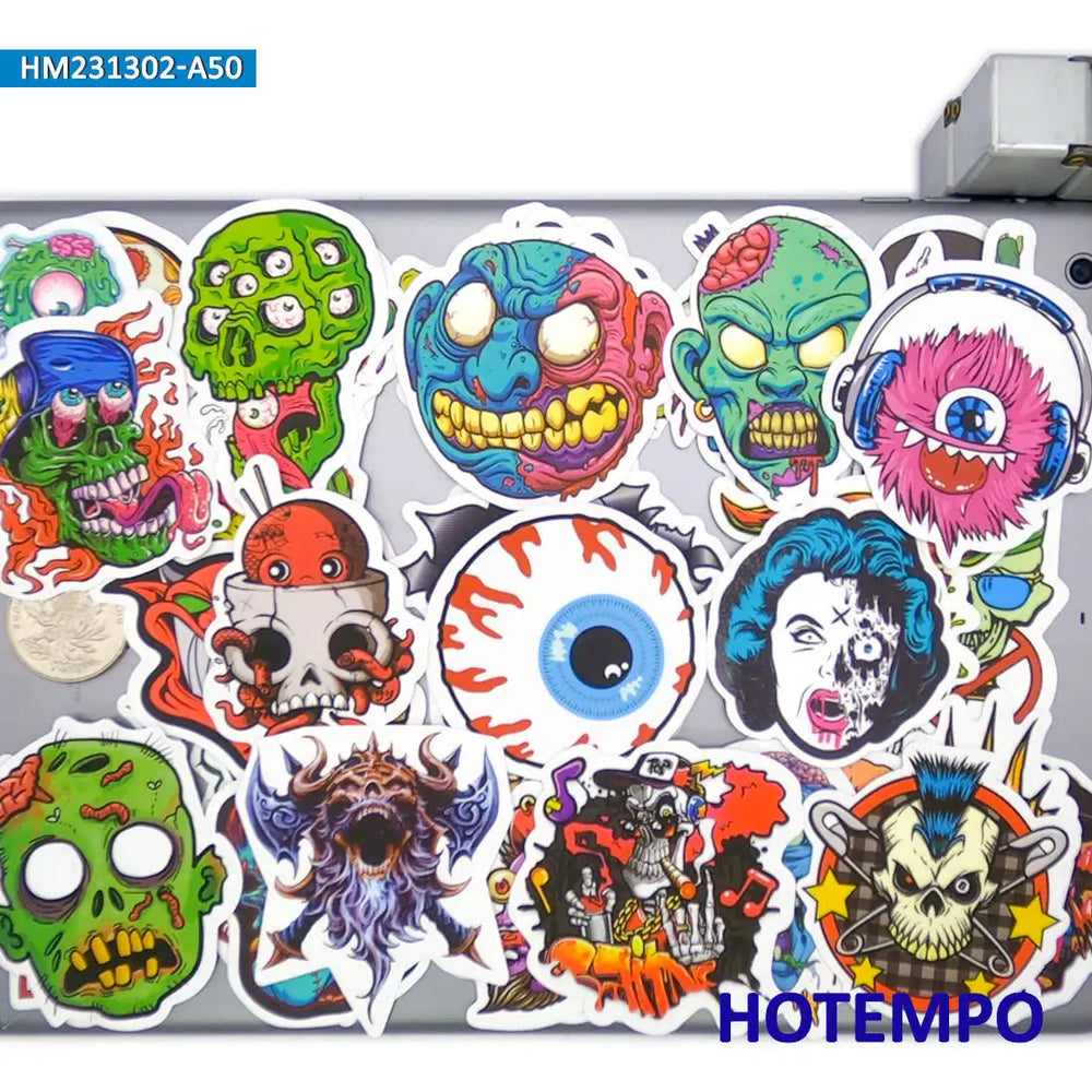 20/30/50Pieces Funny Monster Style Zombie Demon Ghost Retro Stickers for Luggage Car Motorcycle Bike Phone Helmet Laptop Sticker (Online Order Only)