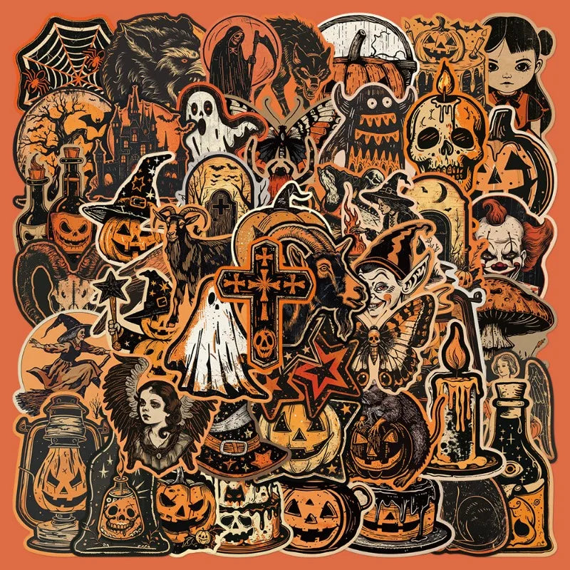 50pcs Gothic Halloween Pumpkin Skull Stickers for Helmet Wall DIY Decoration (ONLINE ORDER ONLY)