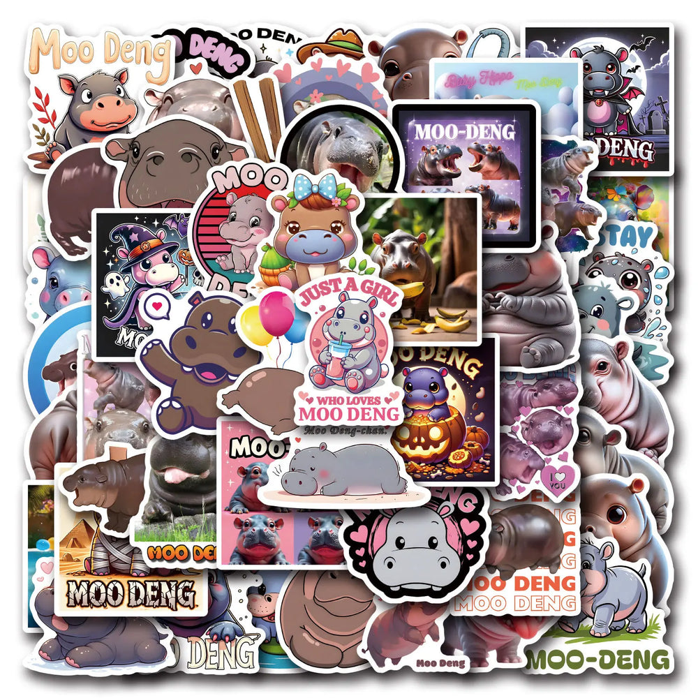 Hippo Moo Deng Stickers PVC Waterproof Skateboard Notebook Graffiti 10/30/50PCS (Online Order Only)
