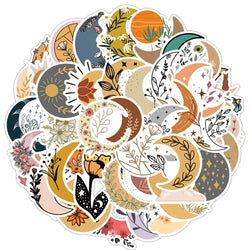 Bohemian Moon Flower Stickers: Waterproof Decals for Car, Bike, Luggage, Phone, Laptop (10/30/50PCS) (Online Order Only)