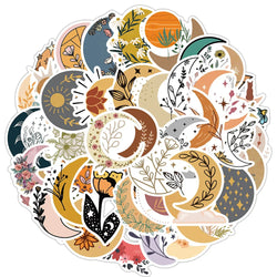 Bohemian Moon Flower Stickers: Waterproof Decals for Car, Bike, Luggage, Phone, Laptop (10/30/50PCS) (Online Order Only)