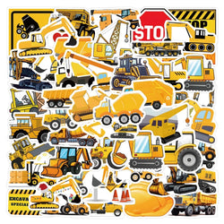 10/55Pcs Cartoon Large Mechanical Vehicle Excavator Construction Truck Waterproof Creative Tractor Bulldozer Graffiti Toy Decals (ONLINE ORDER ONLY)