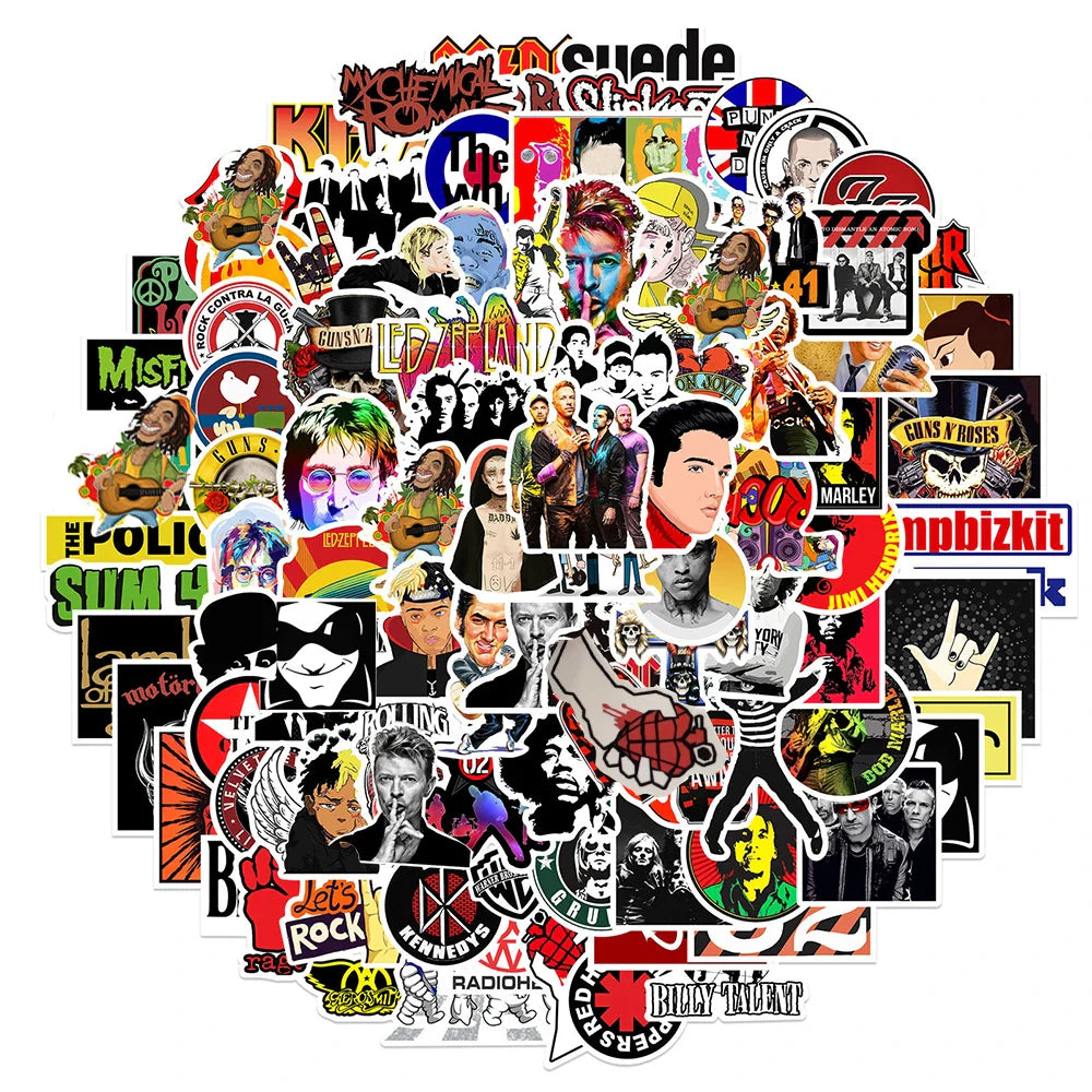 10/30/50/100PCS Popular Rock Roll Music Band Graffiti Stickers Punk Decals Guitar Motorcycle Skateboard Waterproof Cool Sticker (Online Order Only)