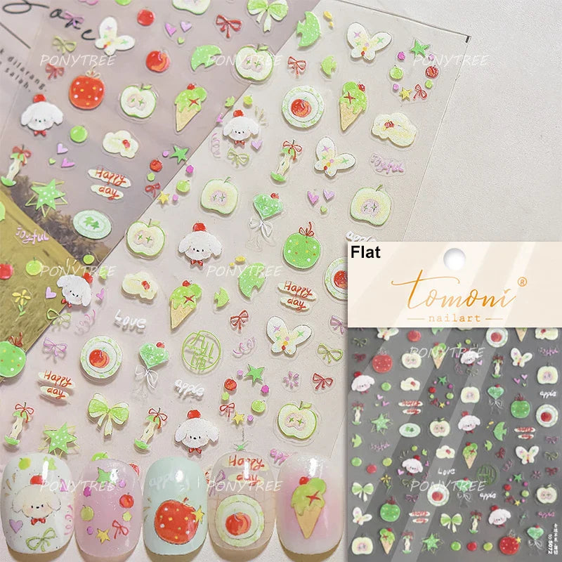 Cute Bear Star Dog Bowknot Love Heart Good Night Bone Bread Flower Self Adhesive Nail Art Decorations Stickers Manicure Decals (Online Order Only)