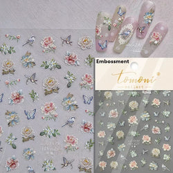 Pale Flower Bouquet Label Bowknot Stationery Sunflower Daisy Leaf 3D Self Adhesive Nail Art Stickers Rhinestone Manicure Decals (Online Order Only)