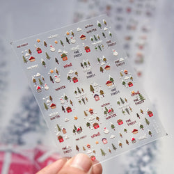 Snowman Tree House Cedar White Pine Forest Warm Winter Cloud Self Adhesive Nail Art Stickers Snowflake Star Snow Manicure Decals (ONLINE ORDER ONLY)