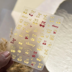 Colourful Cherry Abundant Fruits Bowknot Shiny White Line Outline Self Adhesive Nail Art Stickers Chic Rhinestone Manicure Decal (ONLINE ORDER ONLY)