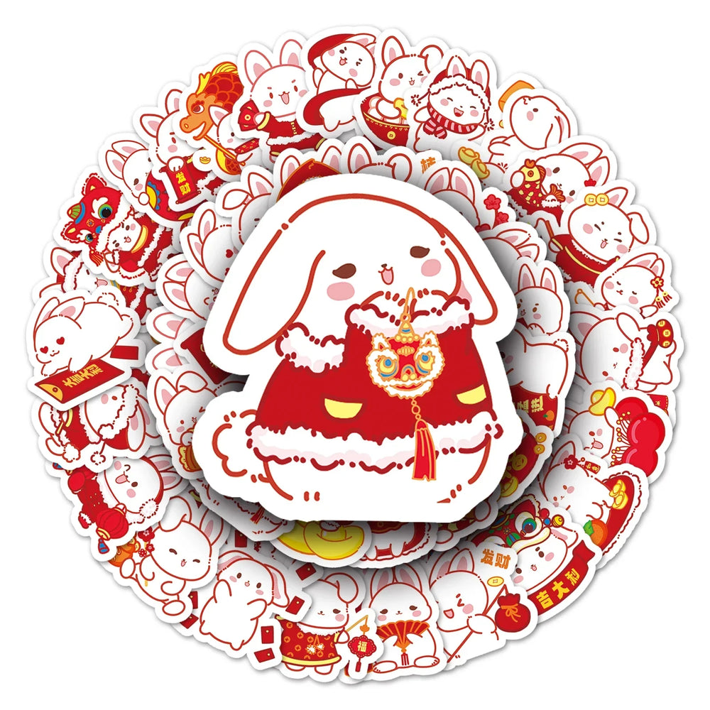 50Pcs Rabbit New Year Cartoon Waterproof Vinyl Stickers for Skateboard Snowboard Home Decor (Online Order Only)