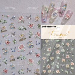 Peony Paeonia Lactiflora Rich Glory Flower Butterfly Ancient Fan Tassels Caved Window Adhesive Nail Art Sticker Manicure Decals (ONLINE ORDER ONLY)