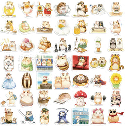 55pcs Hello Cute Hamster Stickers Suitcase Skateboard Guitar DIY Laptop Waterproof Sticker Aesthetic PVC School Stationery ﻿ (Online Order Only)
