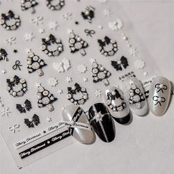 Black White Christmas Tree Snowflake Bowknot Snowman Socks Star Santa Hat Deer Rhinestone Winter Nail Art Sticker Manicure Decal (Online Order Only)