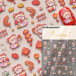 Wealthy Rich Snake Flower Coin Yuanbao Good Luck Blessing Fu Character Self Adhesive Nail Art Stickers Rhinestone Manicure Decal (ONLINE ORDER ONLY)