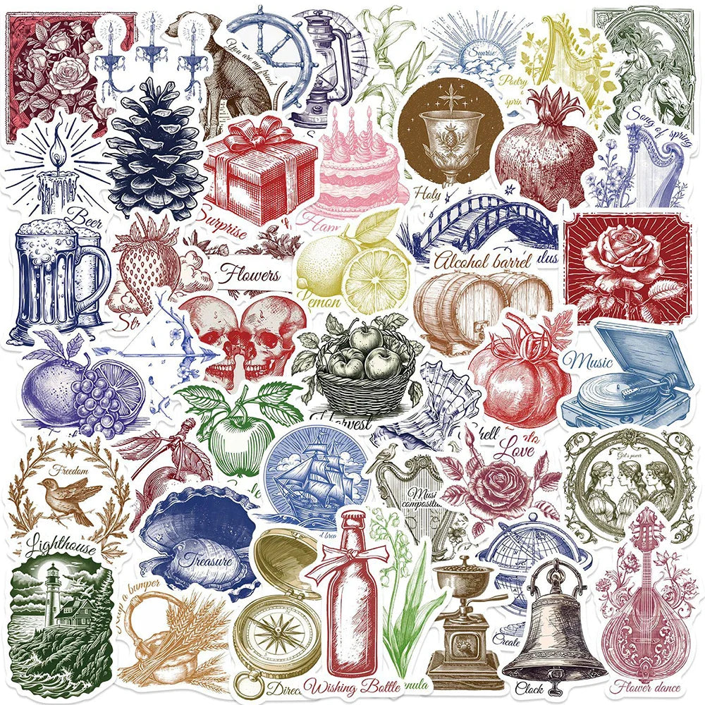 10/30/50PCS Cartoon Line Vintage Stickers Wall Decals DIY Waterproof Skateboard Notebook Luggage Laptop Phone Bottle Toys Gifts (ONLINE ORDER ONLY)