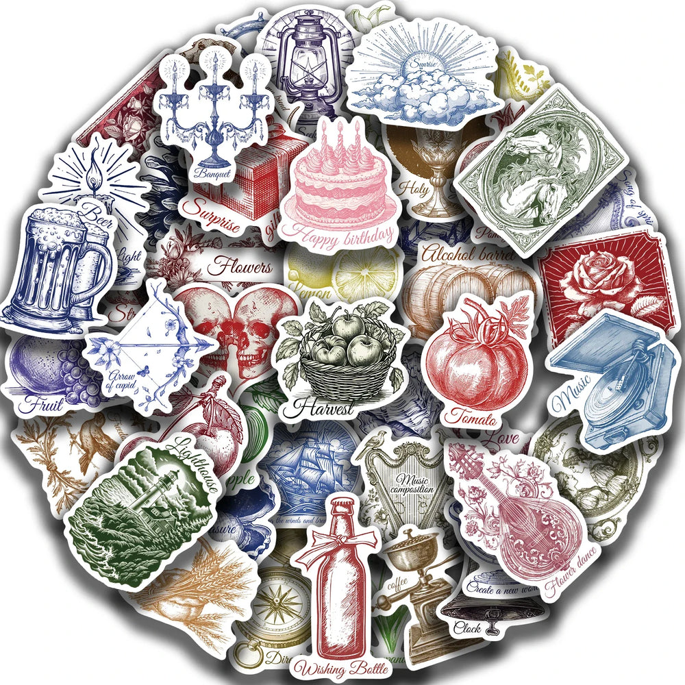 50pcs Retro Decorative Goods Aesthetic Stickers Waterproof Graffiti Sticker For Laptop Luggage Guitar Skateboard Vinyl Decals (ONLINE ORDER ONLY)