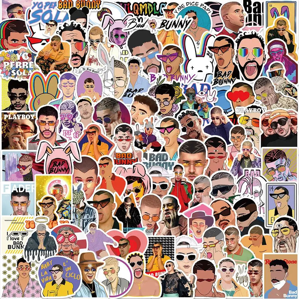 Bad Bunny Stickers Pack for Guitar, Laptop, Bicycle, Motorcycle, Car, Skateboard, Snowboard, Luggage, Toy Decal (ONLINE ORDER ONLY)
