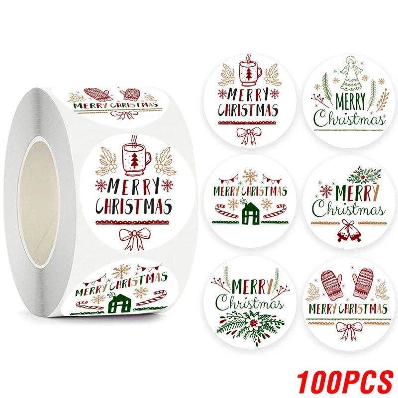 100-500pcs Merry Christmas Stickers 1Inch Santa Merry Tree Festival Sticker For Gift Package Seal Labels Wedding Decoration (ONLINE ORDER ONLY)