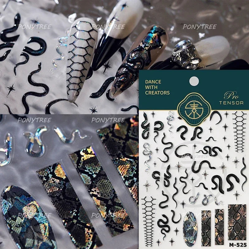 Wealthy Rich Snake Flower Coin Yuanbao Good Luck Blessing Fu Character Self Adhesive Nail Art Stickers Rhinestone Manicure Decal (ONLINE ORDER ONLY)