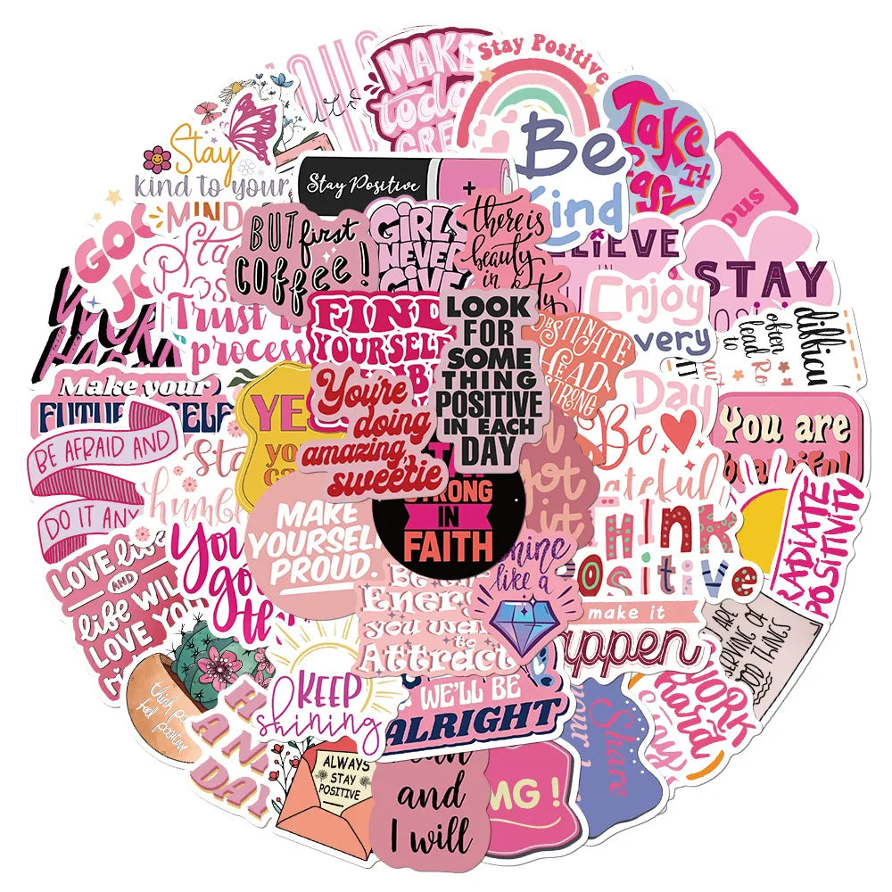 10/50Pcs Cute Pink Inspirational Graffiti Stickers Quote Motivational Phrase Decals Notebook Laptop Phone Aesthetic Decoration (Online Order Only)