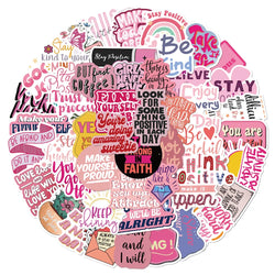 10/50Pcs Cute Pink Inspirational Graffiti Stickers Quote Motivational Phrase Decals Notebook Laptop Phone Aesthetic Decoration (Online Order Only)