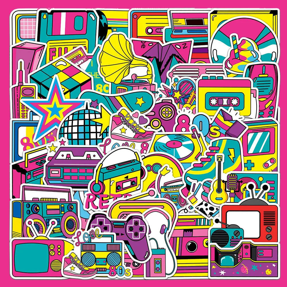50pcs Retro Cartoon Graffiti Stickers for Helmet, Desktop, Wall Decoration, DIY (Online Order Only)