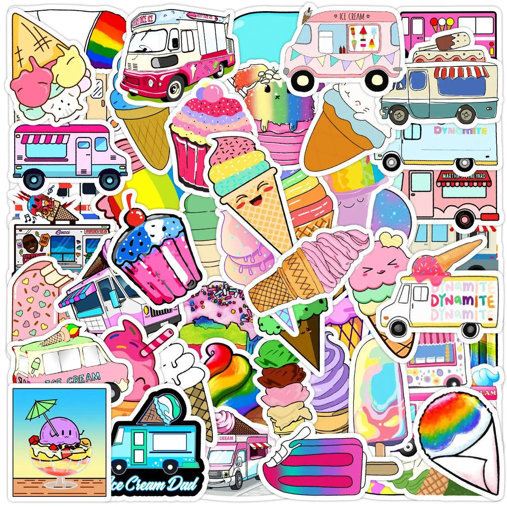 50pcs Summer Ice Cream Graffiti Stickers for Helmet, Wall, DIY Decoration (Online Order Only)