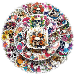 10/50pcs Punk Style Skull Flowers Stickers Aesthetic Graffiti Decals For Fidge Motorcycle Luggage PVC Waterproof Cool Sticker (ONLINE ORDER ONLY)