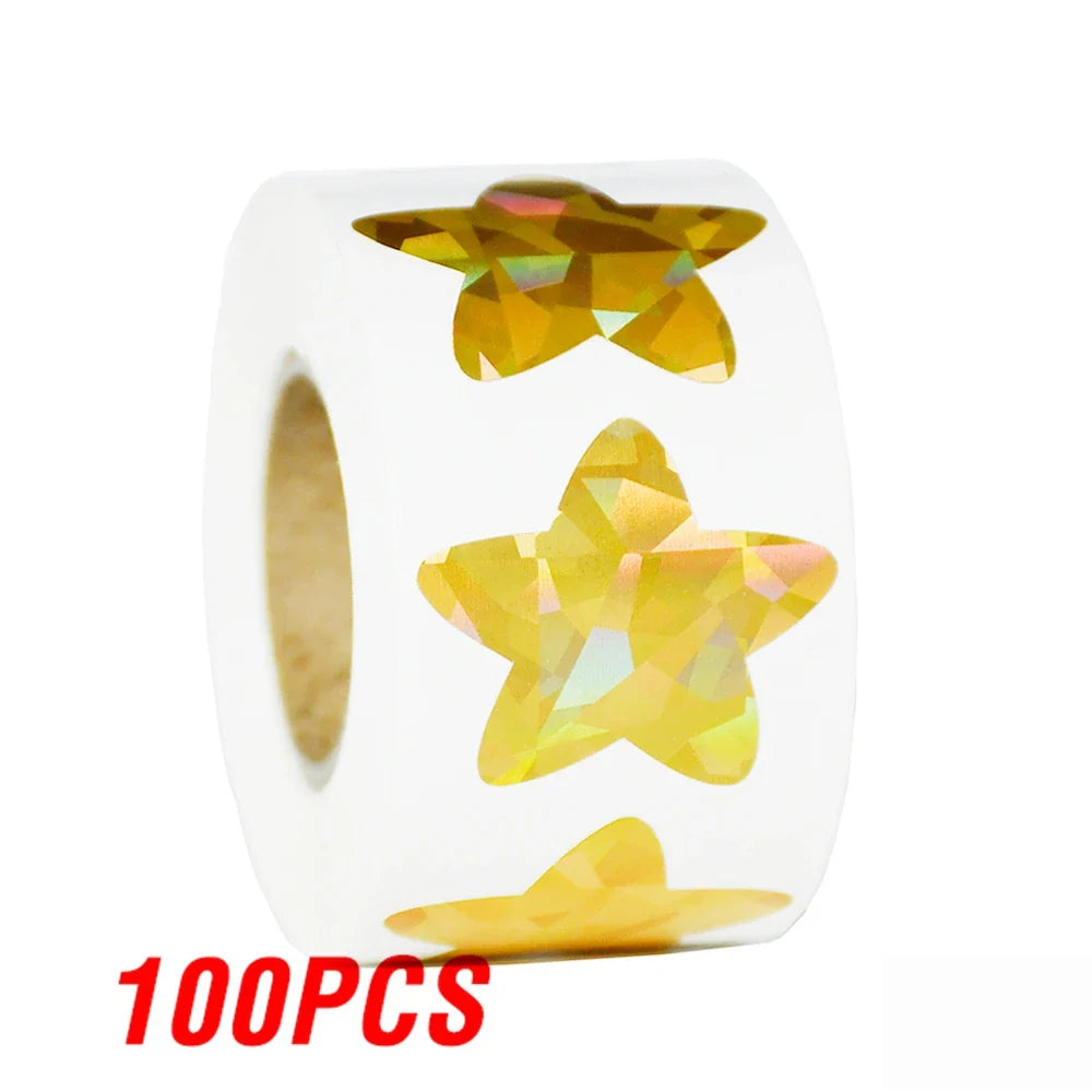 100-500pcs Laser Gold Foil Self-adhesive Star Stickers Reward Chart Decorative Toy Gifts Sticker Labels 1 Inch (ONLINE ORDER ONLY)
