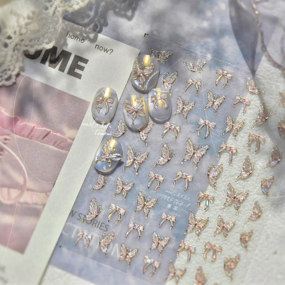 Bowknot Ribbon Butterfly Jelly Shiny Sparkling Delicate Charming Bow Tie 5D Nail Art Decorations Stickers DIY Manicure Decals (ONLINE ORDER ONLY)