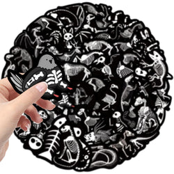 56pcs Animal Skeleton Cool Stickers for Laptop Scrapbook Waterproof Cartoon Graffiti Decals Dark Sticker Toys Decor (Online Order Only)