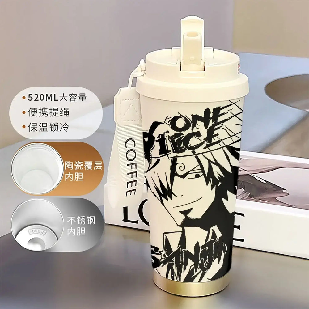 One Piece Thermos Cup: 520ML Luffy & Zoro Anime Straw Mug (ONLINE ORDER ONLY)