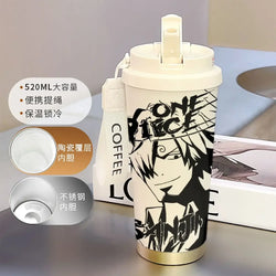One Piece Thermos Cup: 520ML Luffy & Zoro Anime Straw Mug (ONLINE ORDER ONLY)